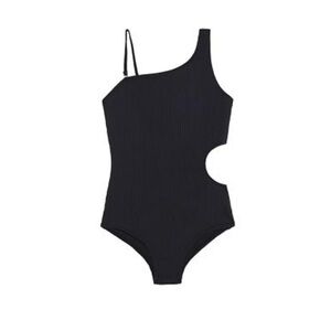 Abercrombie Black One Shoulder Rib Knit Cutout One Piece Swimsuit 13/14